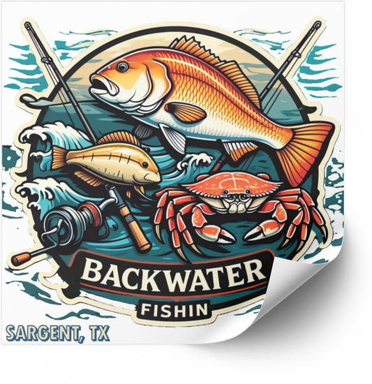 White Backwater Fishin Vinyl Sticker 3" x 3"